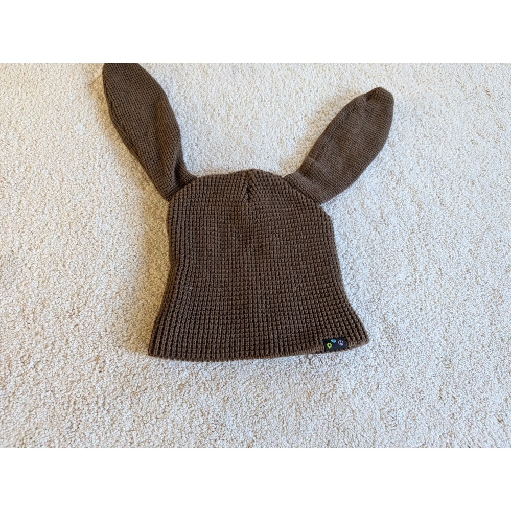 Alab Beanie Hat Knit Cap One Size Unisex Brown Bunny Ear Rabbit Ears